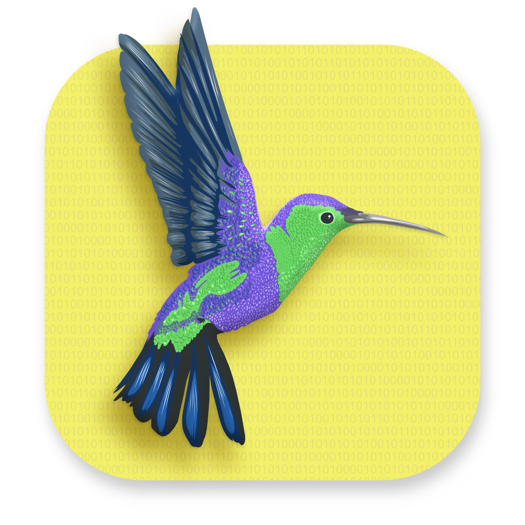 The Streamy app icon: A hummingbird flying above binary code.